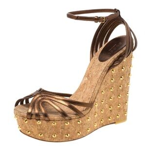 GUCCI Jute Studded Wedges